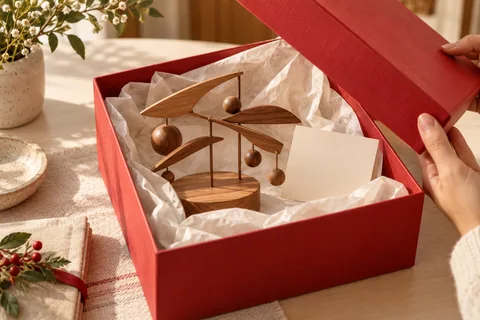Una caja abierta revela un regalo artesanal sorprendente